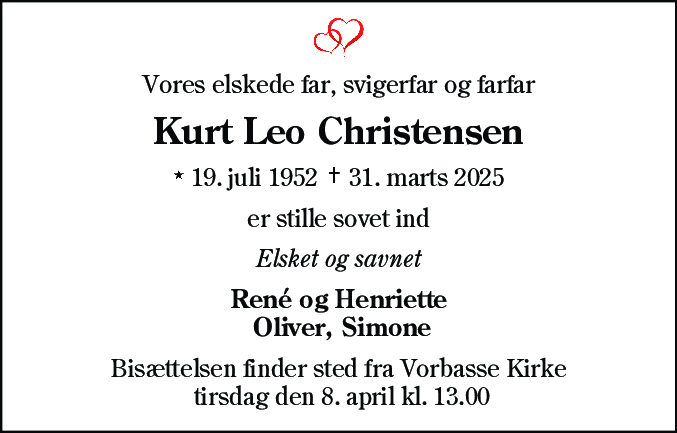 Dødsannonce for Kurt Leo Christensen