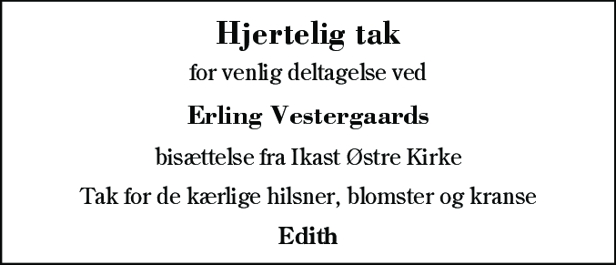 Dødsannonce for Erling Vestergaard