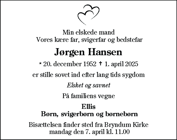 Dødsannonce for Jørgen Hansen