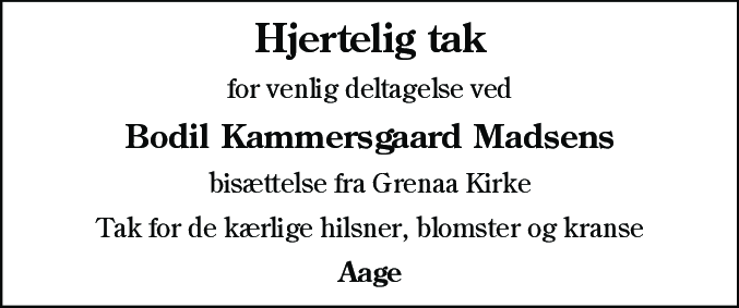 Dødsannonce for Bodil Kammersgaard Madsen