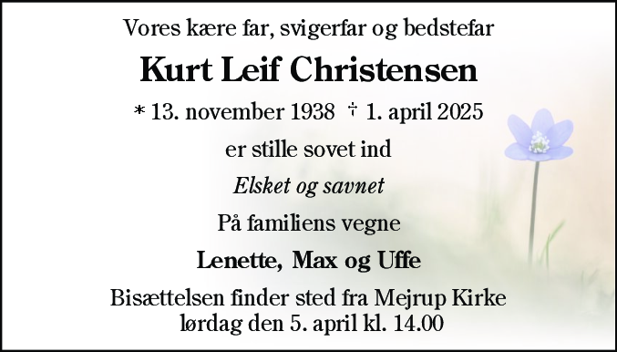 Dødsannonce for Kurt Leif Christensen