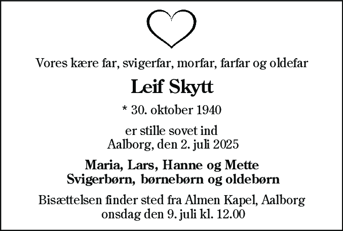 Dødsannonce for Leif Skytt
