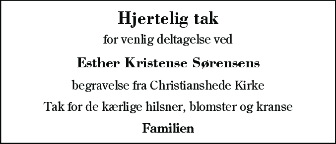 Dødsannonce for Esther Kristense Sørensen