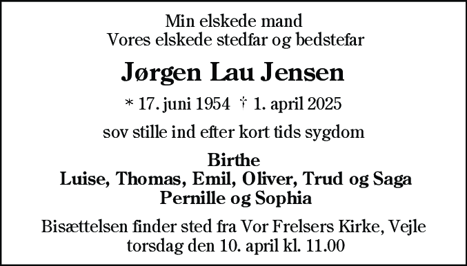 Dødsannonce for Jørgen Lau Jensen
