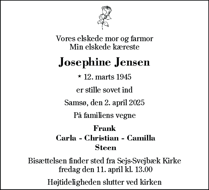 Dødsannonce for Josephine Jensen