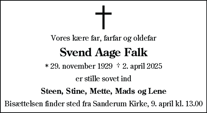Dødsannonce for Svend Aage Falk