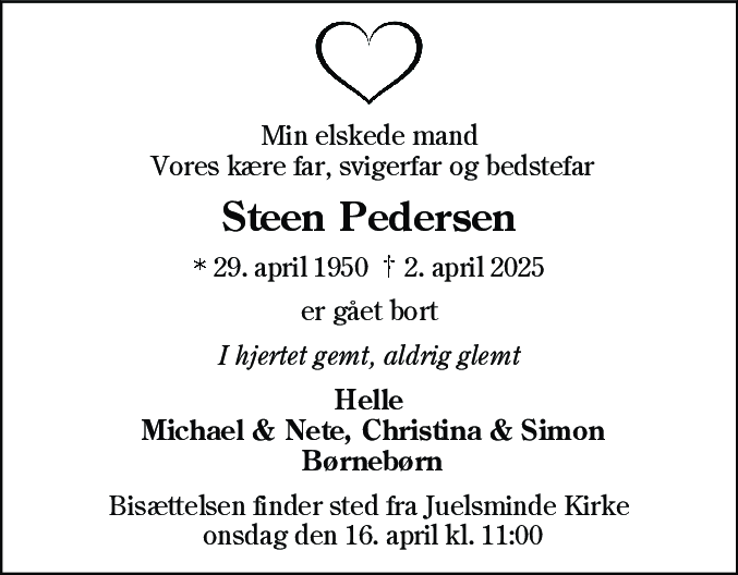 Dødsannonce for Steen Pedersen