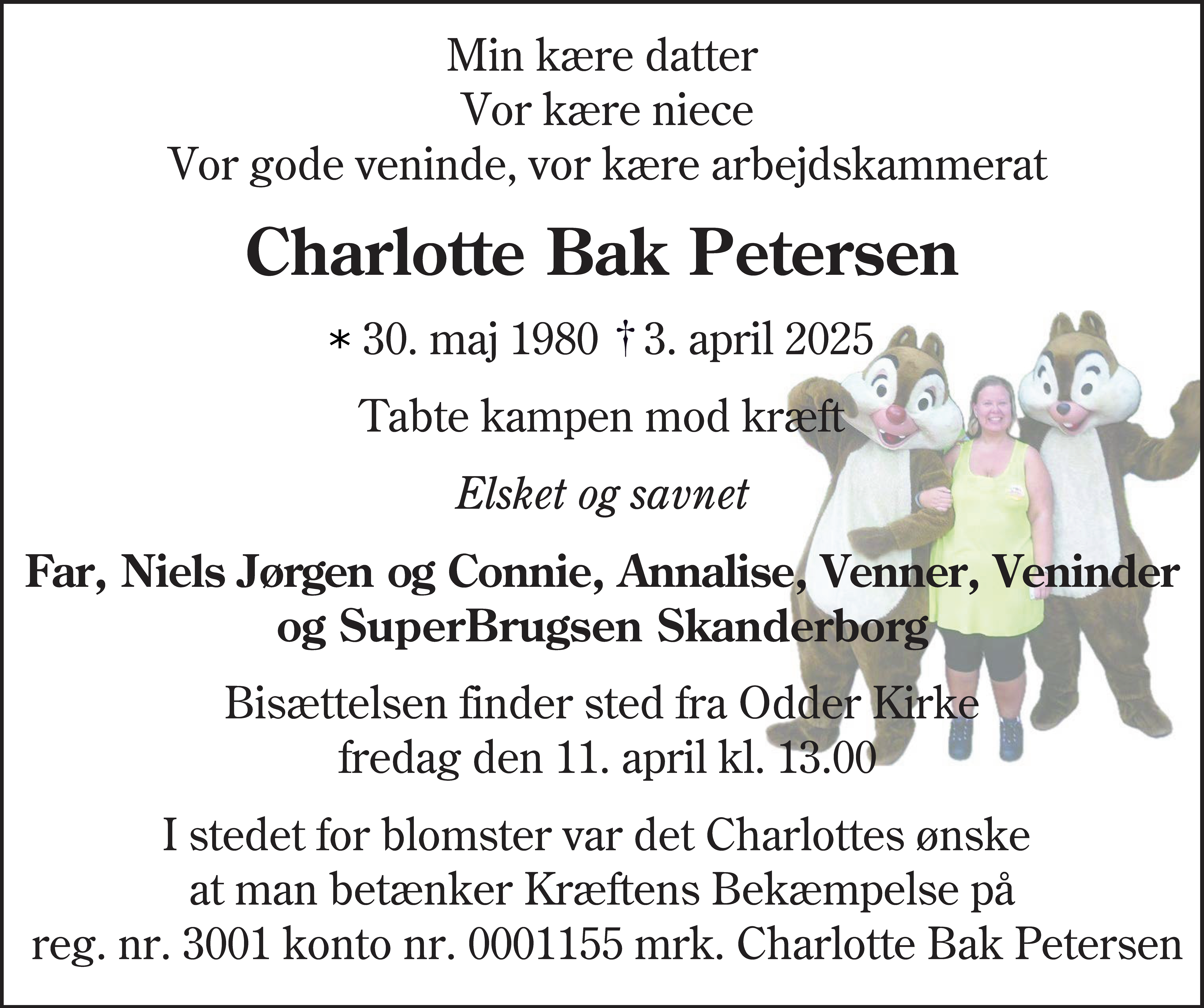 Dødsannonce for Charlotte Bak Petersen
