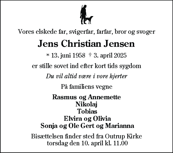 Dødsannonce for Jens Christian Jensen