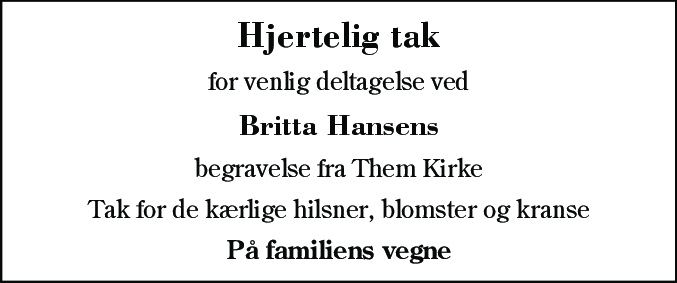 Dødsannonce for Britta Hansen
