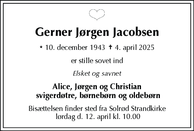 Dødsannonce for Gerner Jørgen Jacobsen