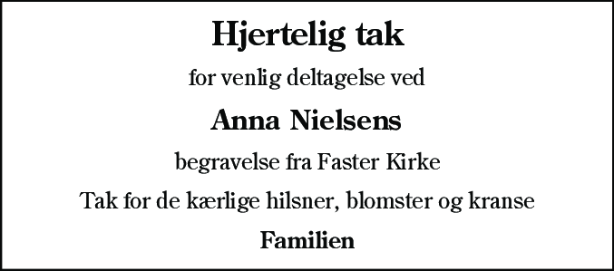Dødsannonce for Anna Nielsen