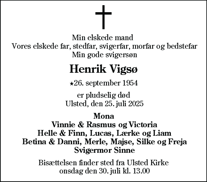 Dødsannonce for Henrik Vigsø