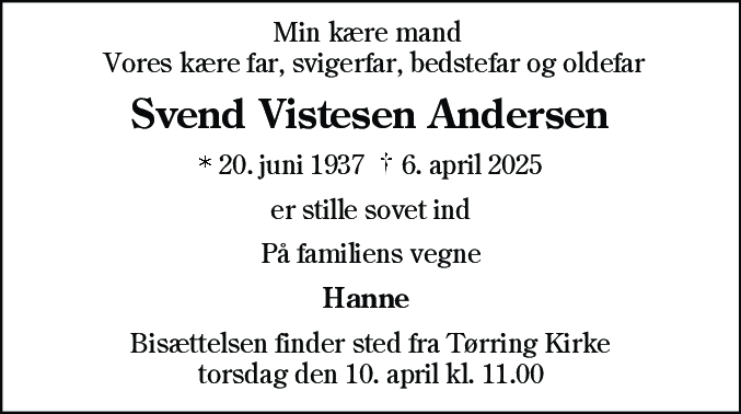 Dødsannonce for Svend Vistesen Andersen
