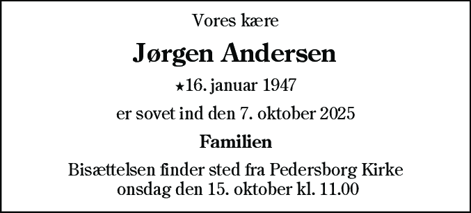 Dødsannonce for Jørgen Andersen