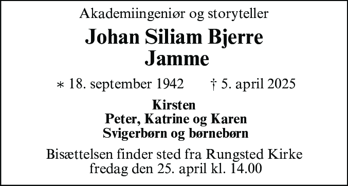Dødsannonce for Johan Siliam Bjerre