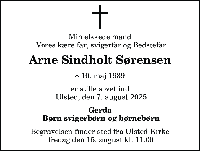 Dødsannonce for Arne Sindholt Sørensen