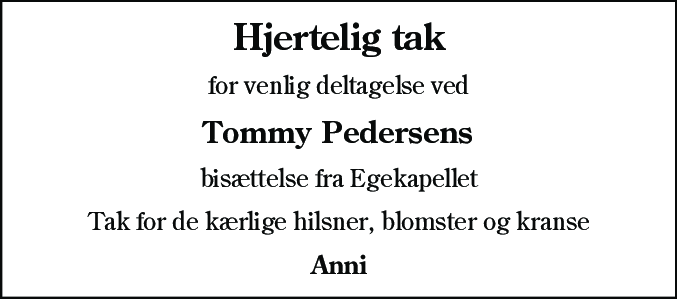Dødsannonce for Tommy Pedersen