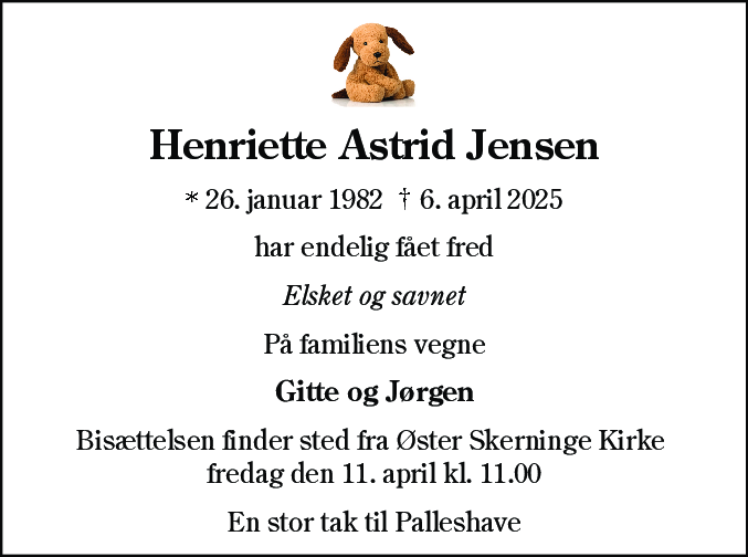 Dødsannonce for Henriette Astrid Jensen