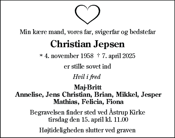Dødsannonce for Christian Zacharias Jepsen