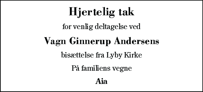Dødsannonce for Vagn Ginnerup Andersen