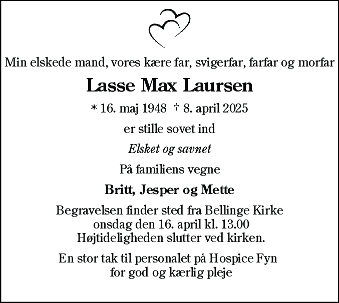 Dødsannonce for Lasse Max Laursen
