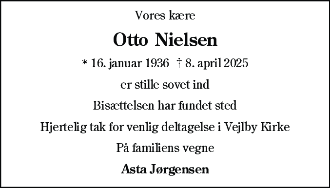 Dødsannonce for Otto Nielsen