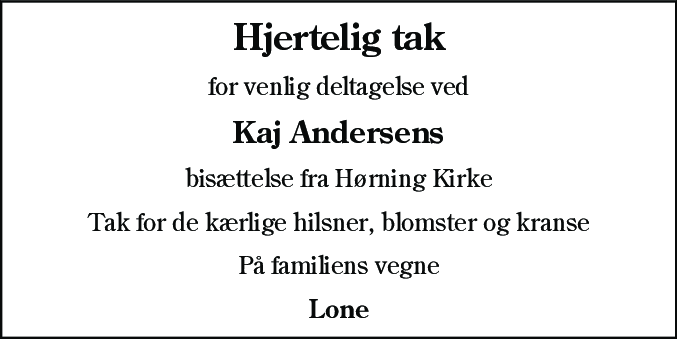Dødsannonce for Kaj Andersen