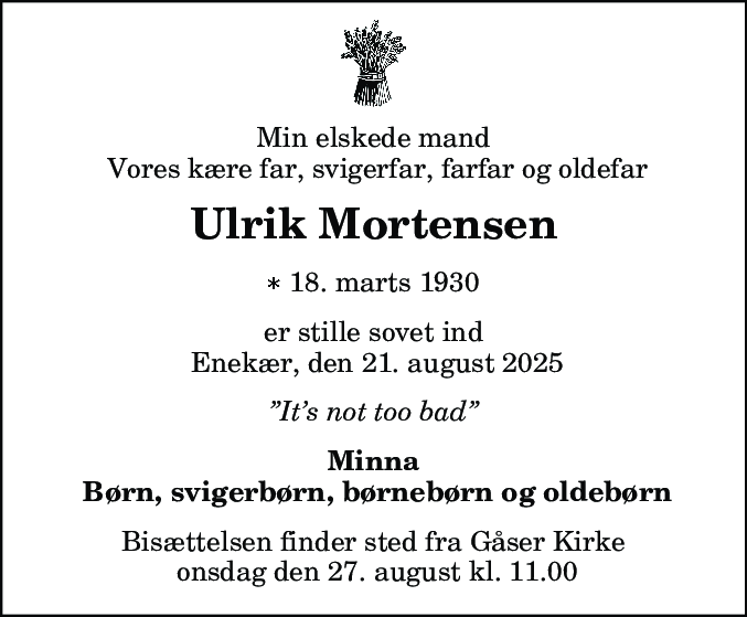 Dødsannonce for Ulrik Mortensen