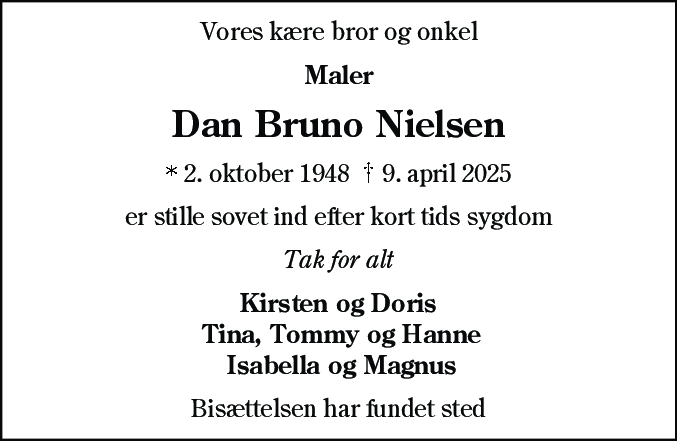 Dødsannonce for Dan Bruno Nielsen
