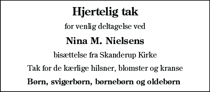 Dødsannonce for Nina Margrethe Nielsen