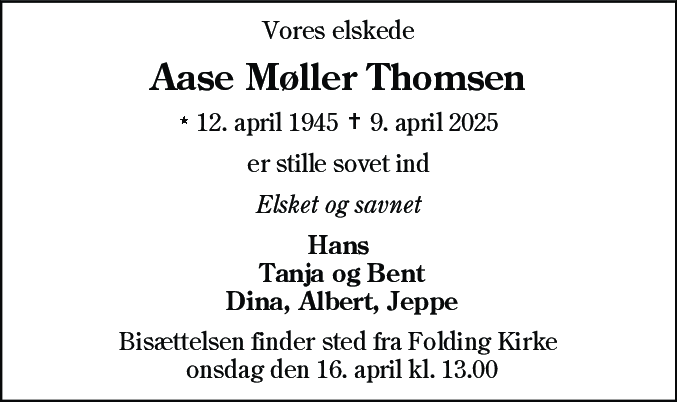 Dødsannonce for Aase Møller Thomsen