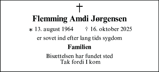 Dødsannonce for Flemming Amdi Jørgensen