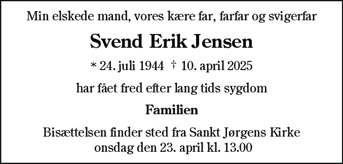 Dødsannonce for Svend Erik Jensen