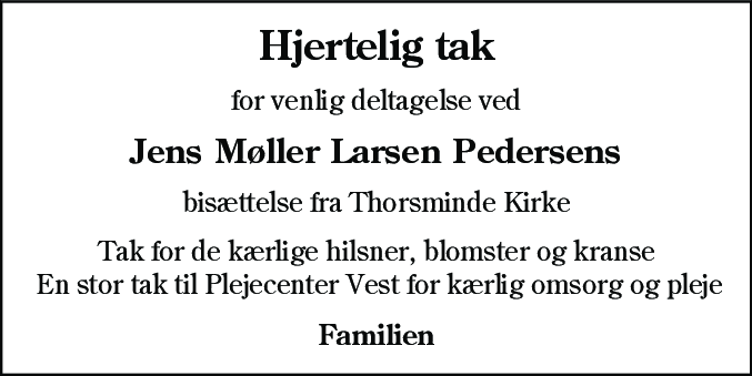 Dødsannonce for Jens Møller Larsen Pedersen