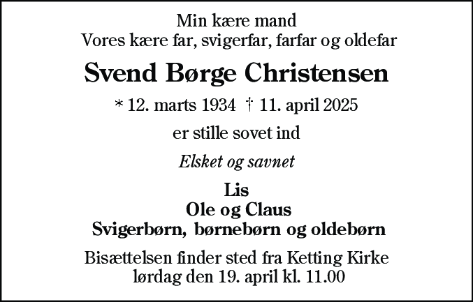 Dødsannonce for Svend Børge Christensen