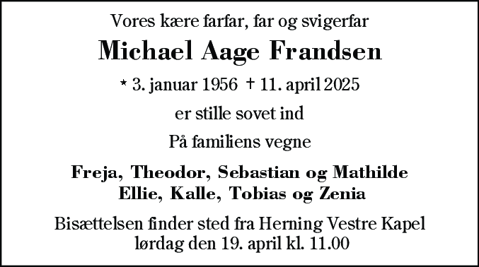 Dødsannonce for Michael Aage Frandsen