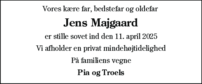 Dødsannonce for Jens Kristian Majgaard