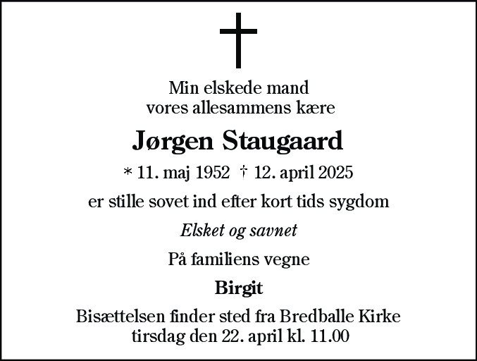 Dødsannonce for Jørgen Staugaard