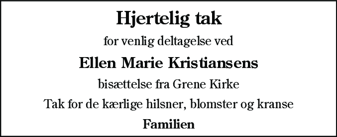 Dødsannonce for Ellen Marie Kristiansen