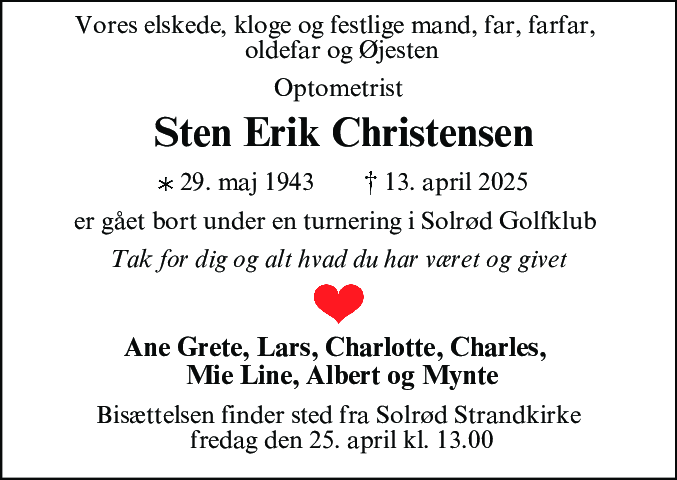 Dødsannonce for Sten Erik Christensen