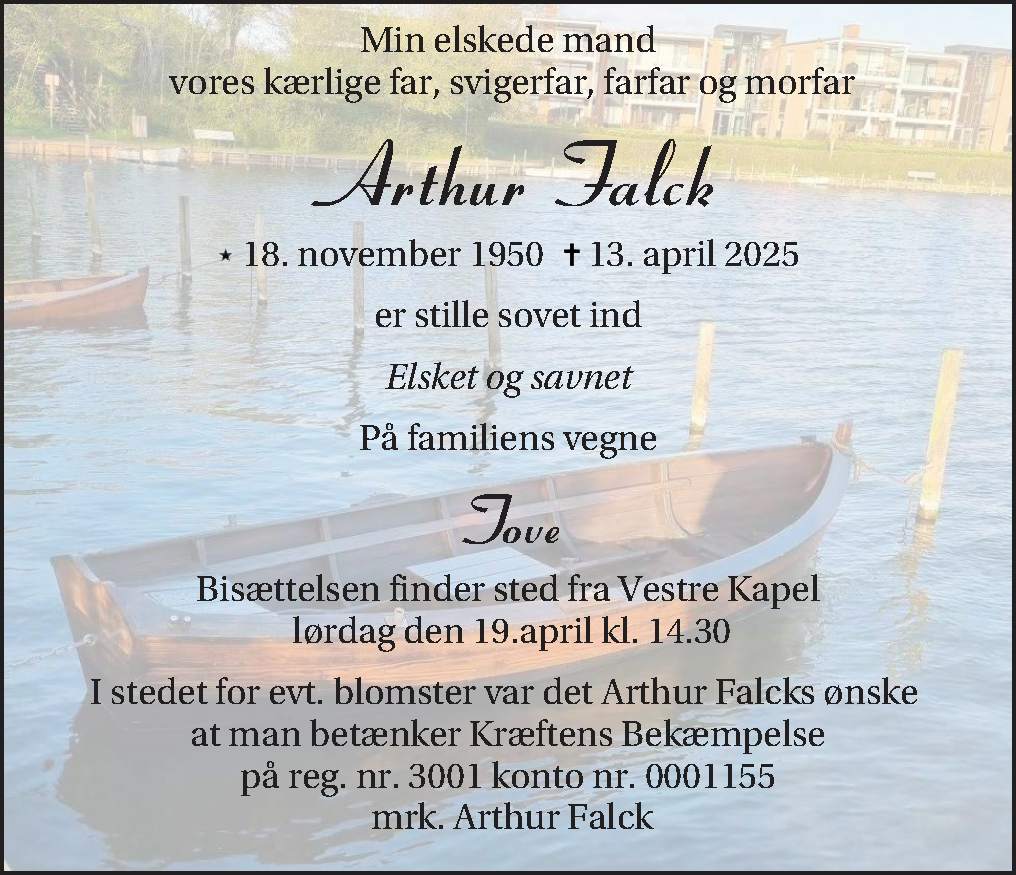 Dødsannonce for Arthur Falck
