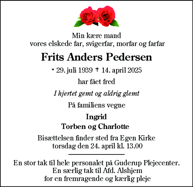 Dødsannonce for Frits Anders Pedersen