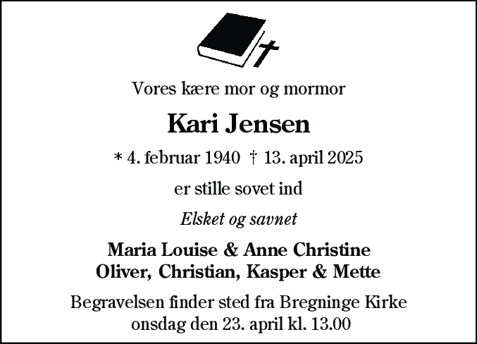 Dødsannonce for Kari Jensen