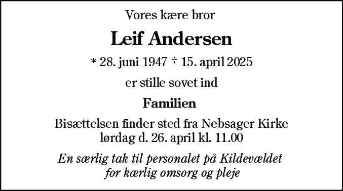 Dødsannonce for Leif Andersen