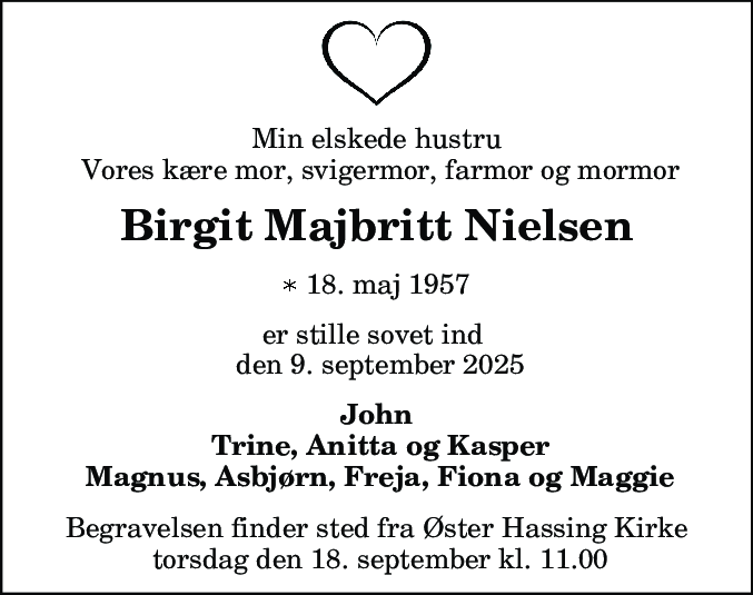 Dødsannonce for Birgit Majbritt Nielsen