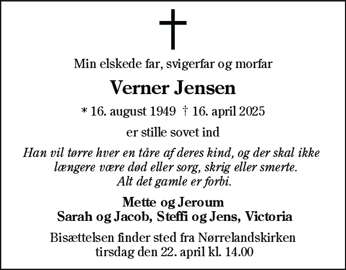 Dødsannonce for Verner Jensen