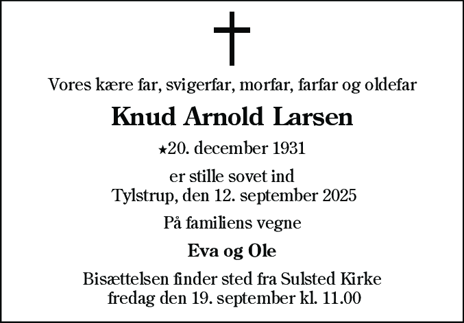 Dødsannonce for Knud Arnold Larsen