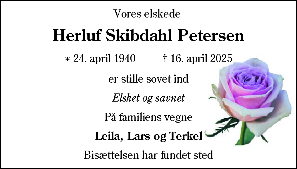 Dødsannonce for Herluf Skibdahl Petersen