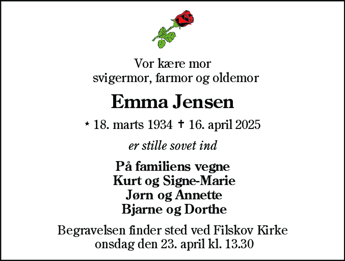 Dødsannonce for Emma Jensen